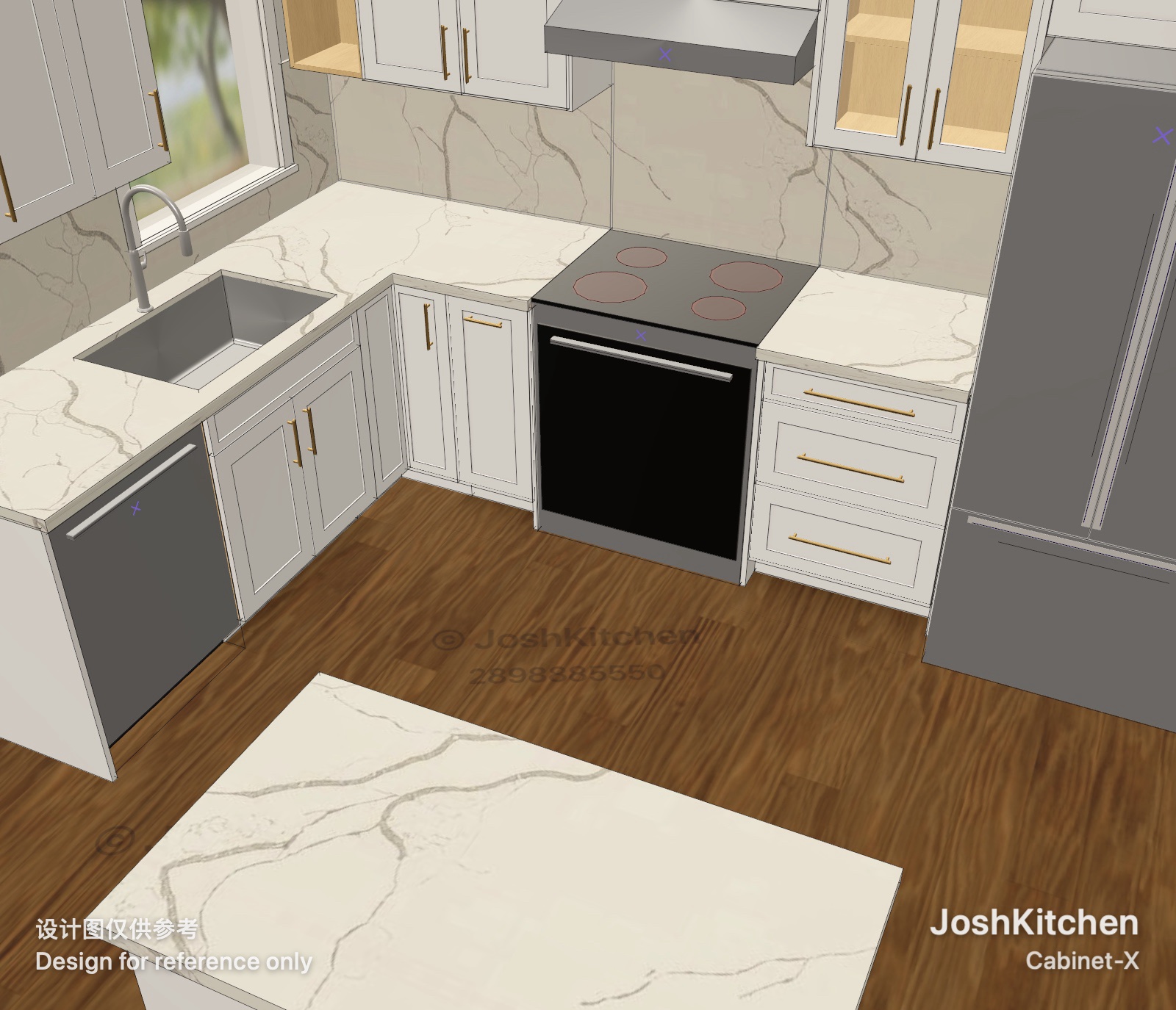 L-Shape Kitchen with White Shaker Cabinets, 7'4" × 11' Walls