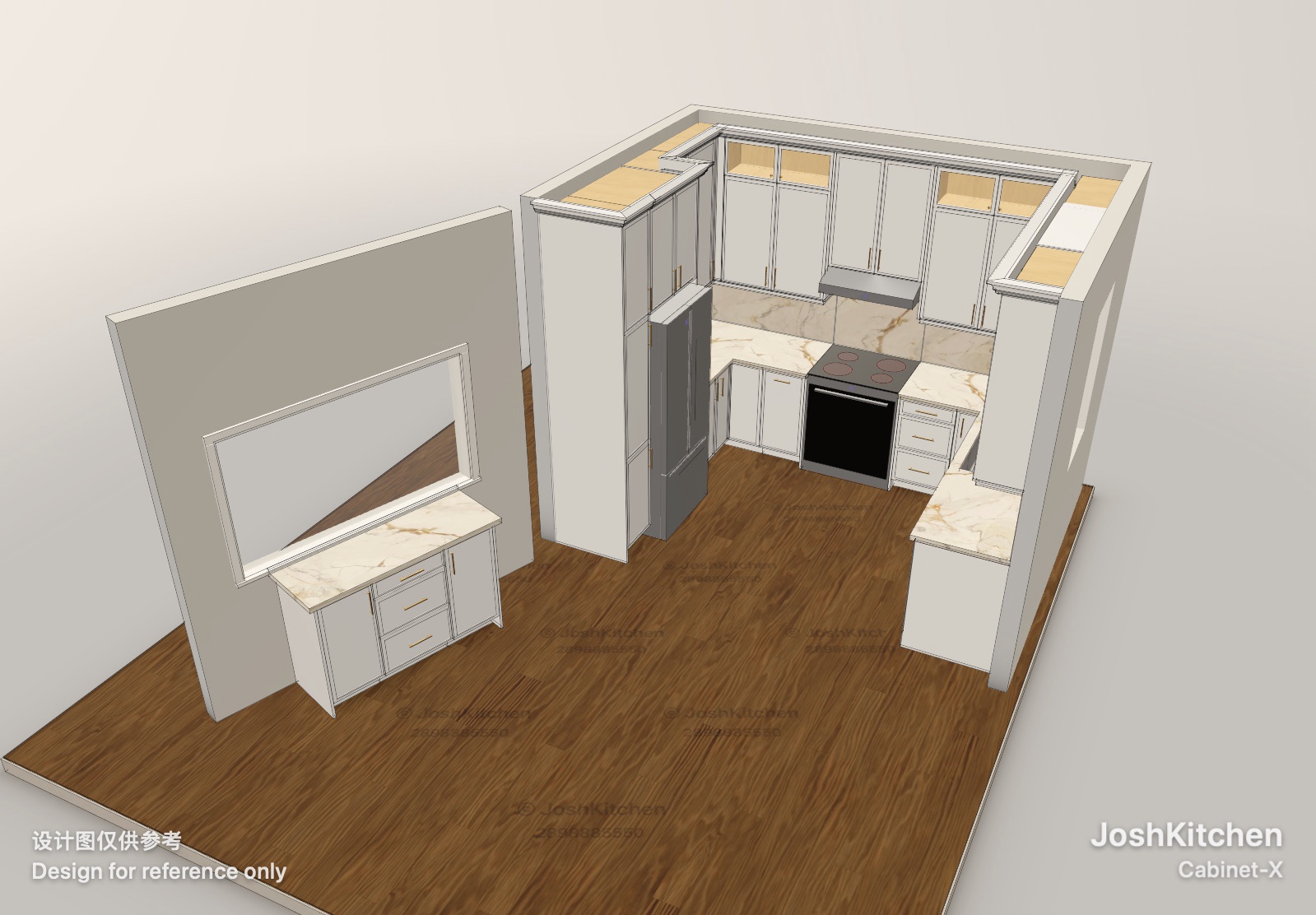U-Shape Kitchen with White Shaker Cabinets, 8'3" × 11'1" × 8'9" Walls