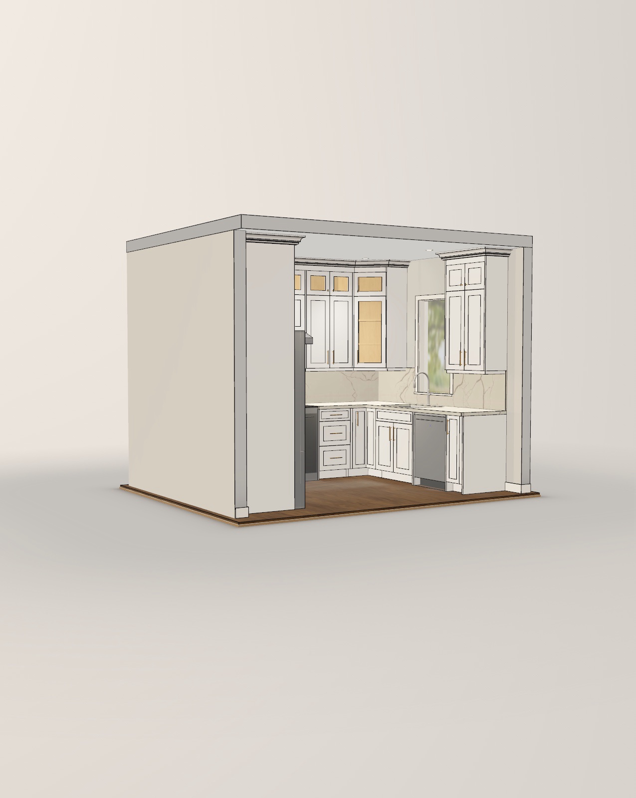 U-Shape Kitchen with White Shaker Cabinets — view 2