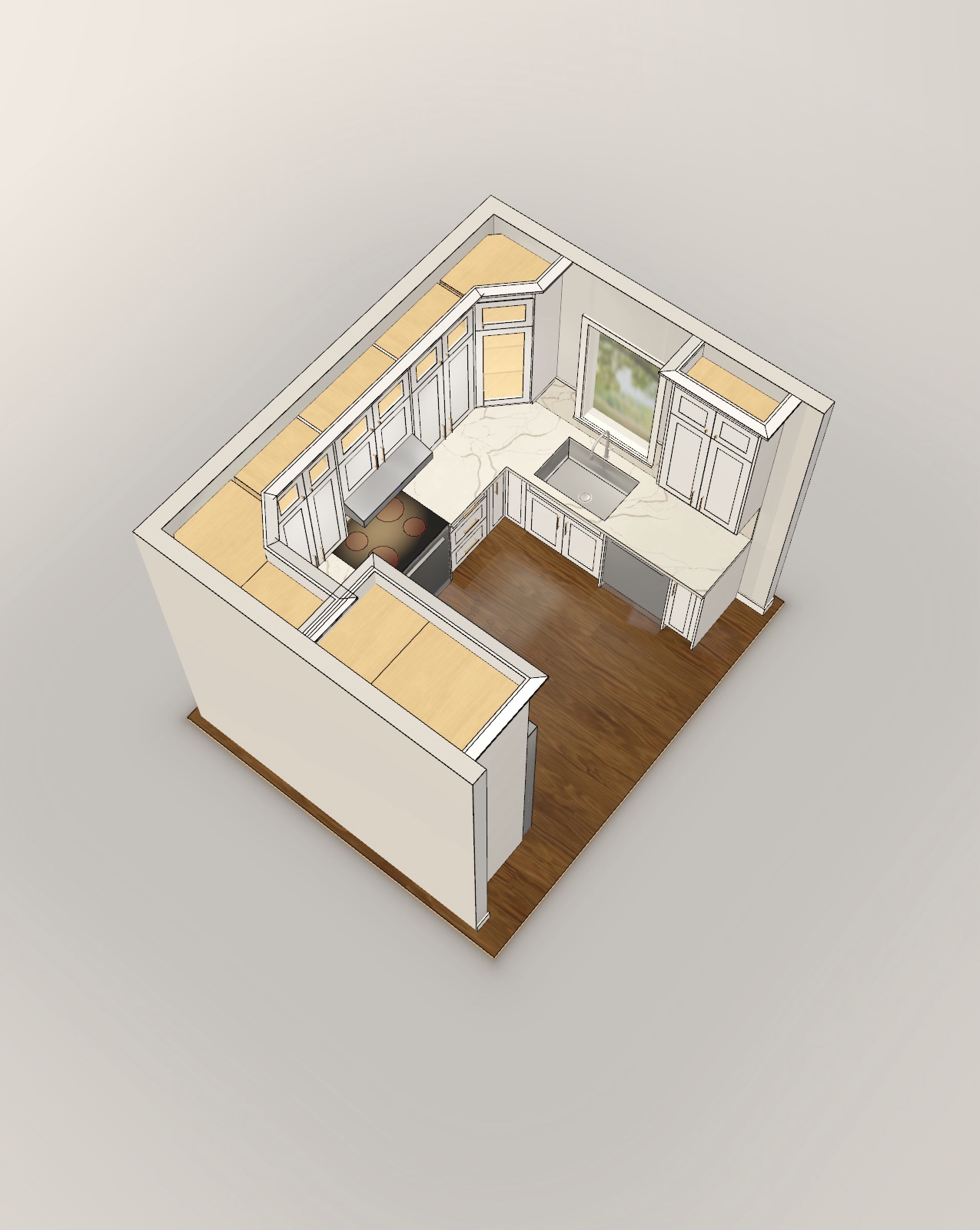 U-Shape Kitchen with White Shaker Cabinets — view 5