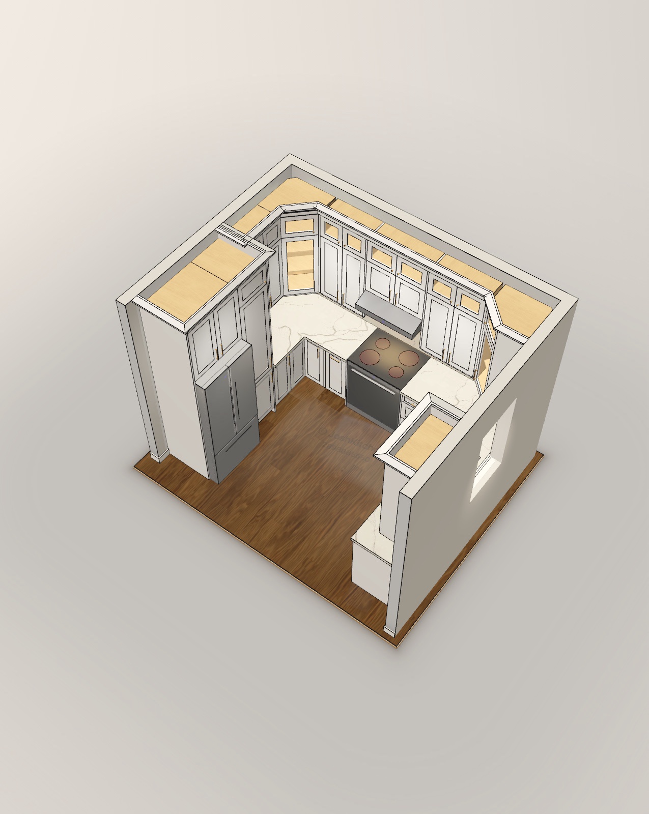 U-Shape Kitchen with White Shaker Cabinets — view 6