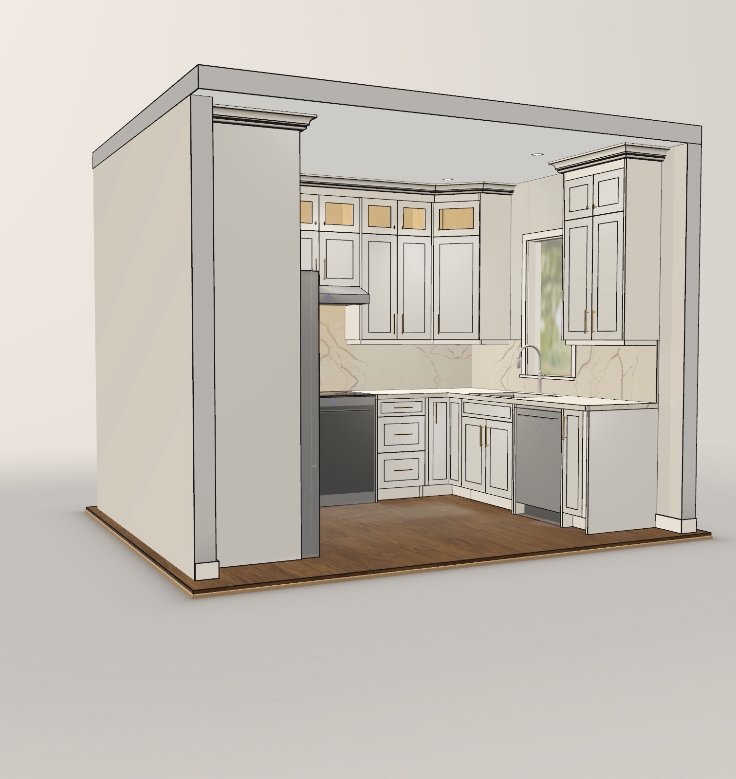 U-Shape Kitchen with White Shaker Cabinets — view 9